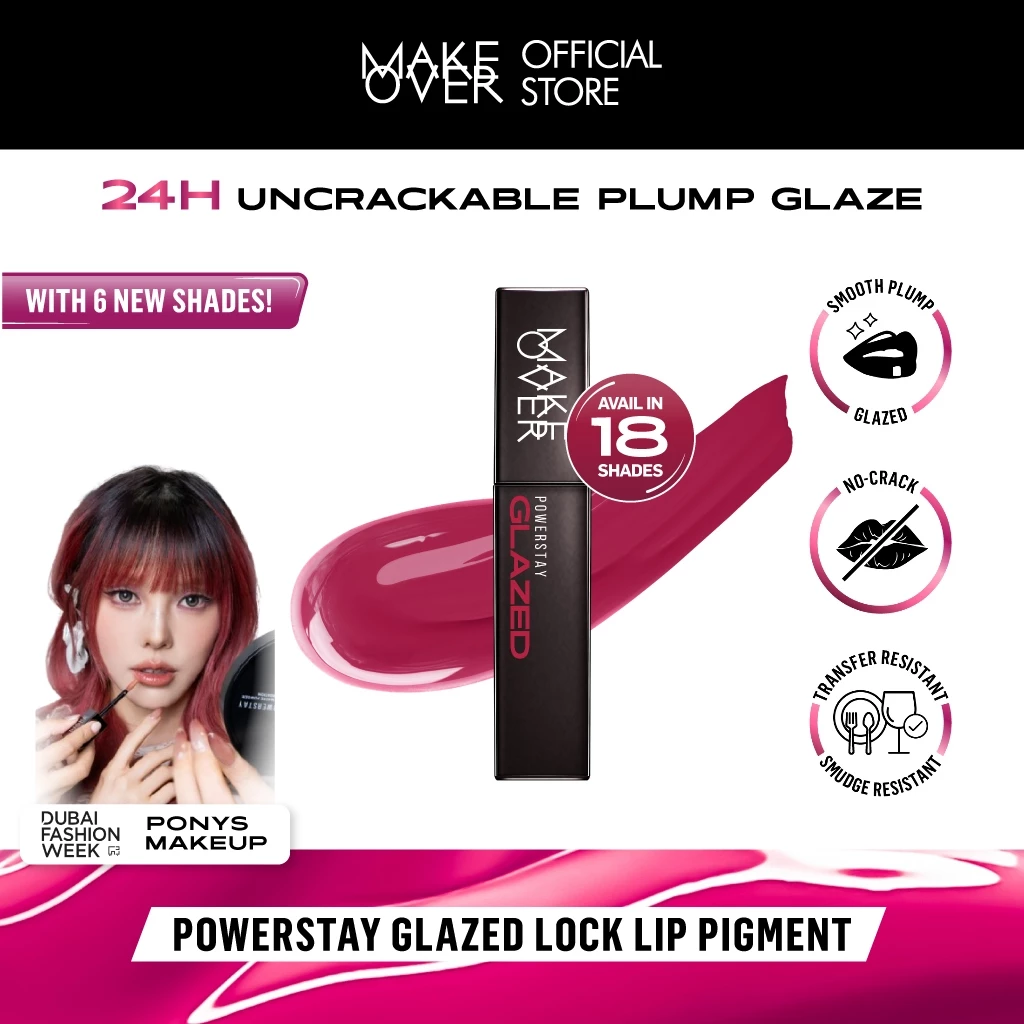 [ Dubai Fashion Week ] MAKE OVER Powerstay Glazed Lock Lip Pigment - Plump Glazed Next Level Lip Gloss Lip Cream Transferproof Pigmented Tahan Lama 24 Jam Ringan Tidak...