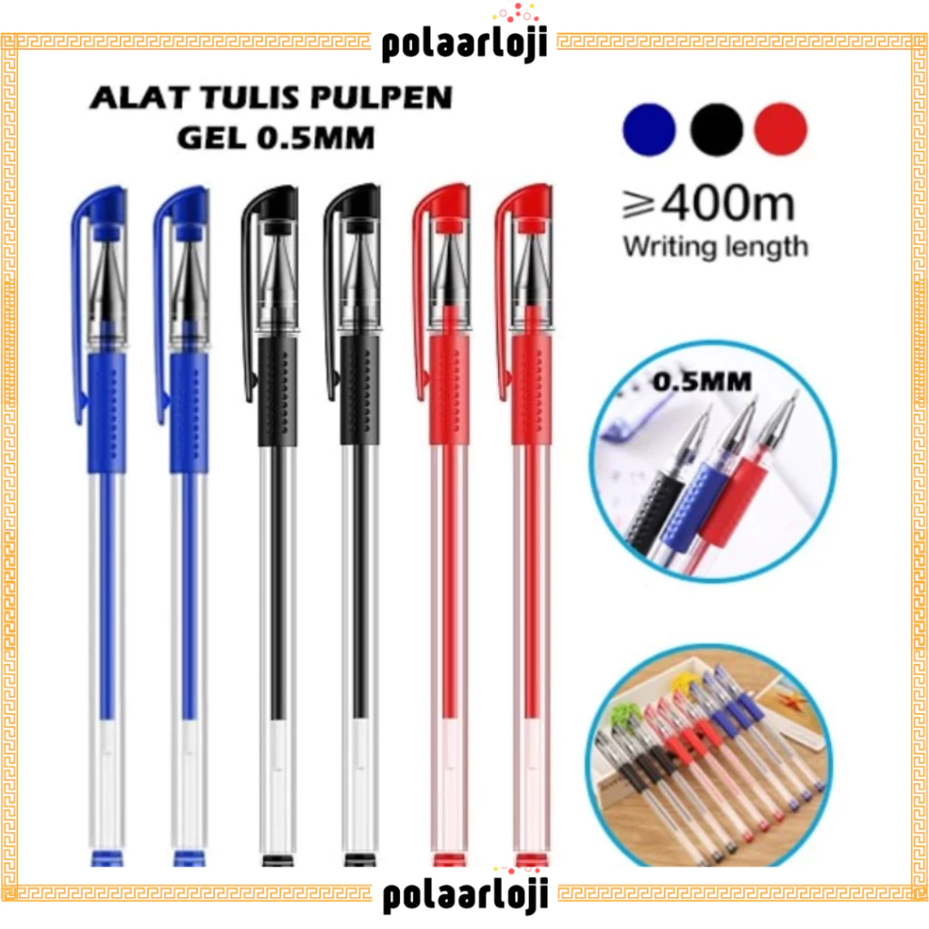 PA Pulpen Gel Ink 0.5Mm Alat Tulis Kantor Sekolah Pena Pen Tinta Cair Standart Warna Merah Hitam Biru SS006