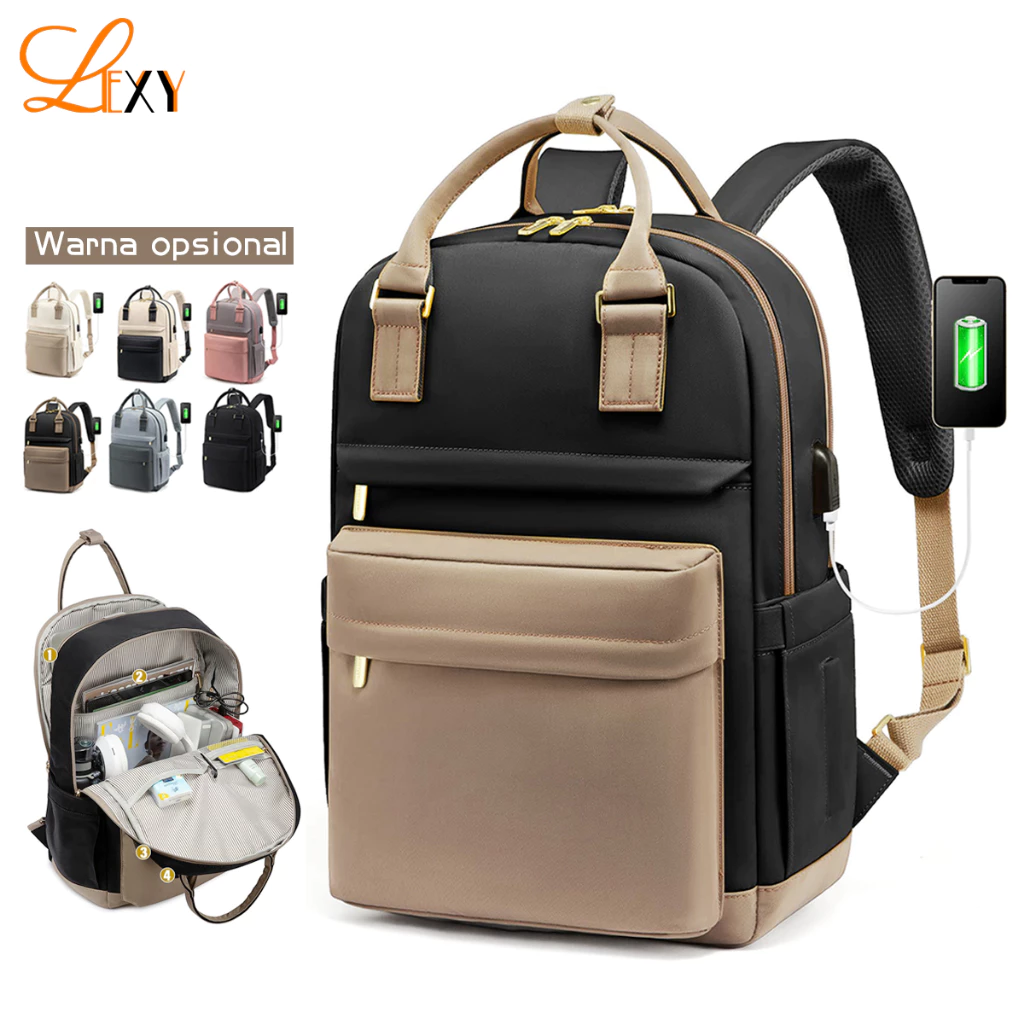 LEXY Tas Ransel Sekolah Wanita Fashion Korean Style Waterproof Tas Ransel Laptop 16 inch Tas Ksual