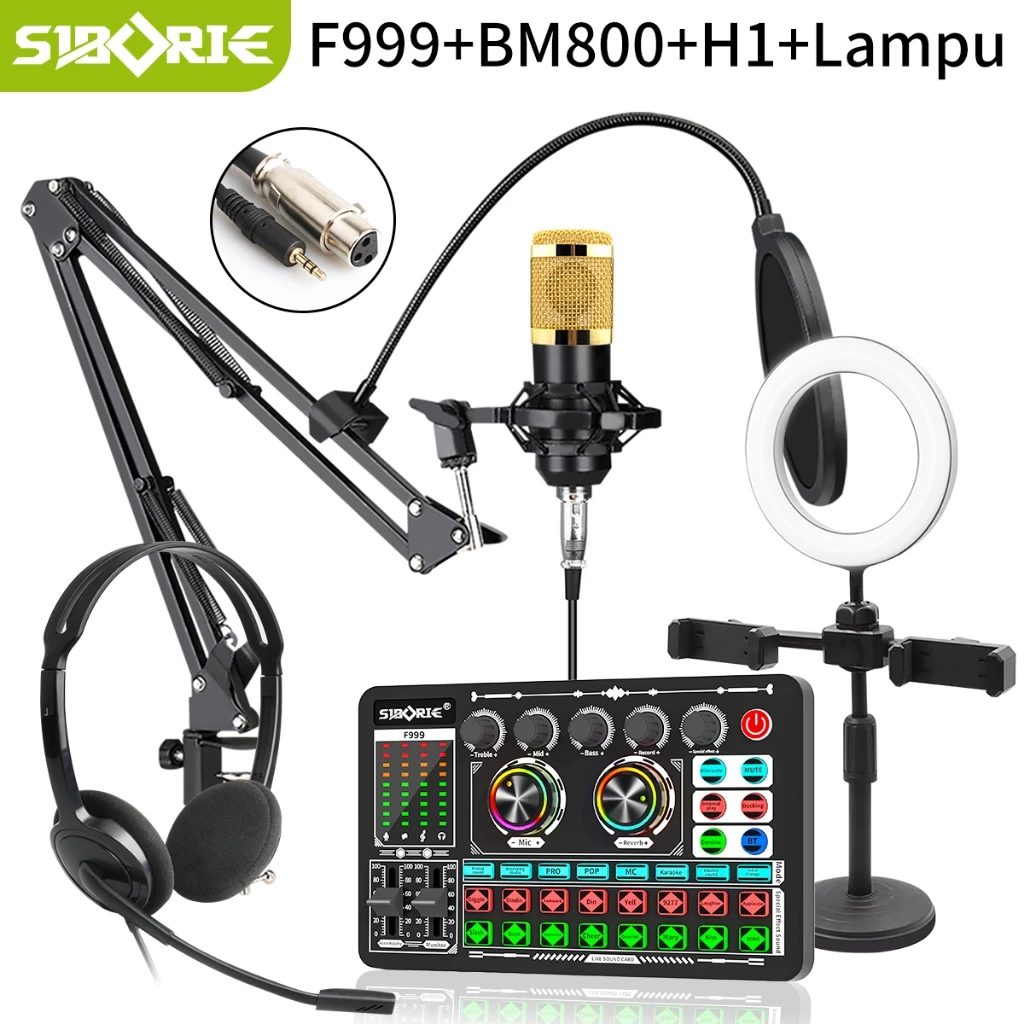Siborie F999 Soundcard BM800 Mic H1/H2 Headphone Set