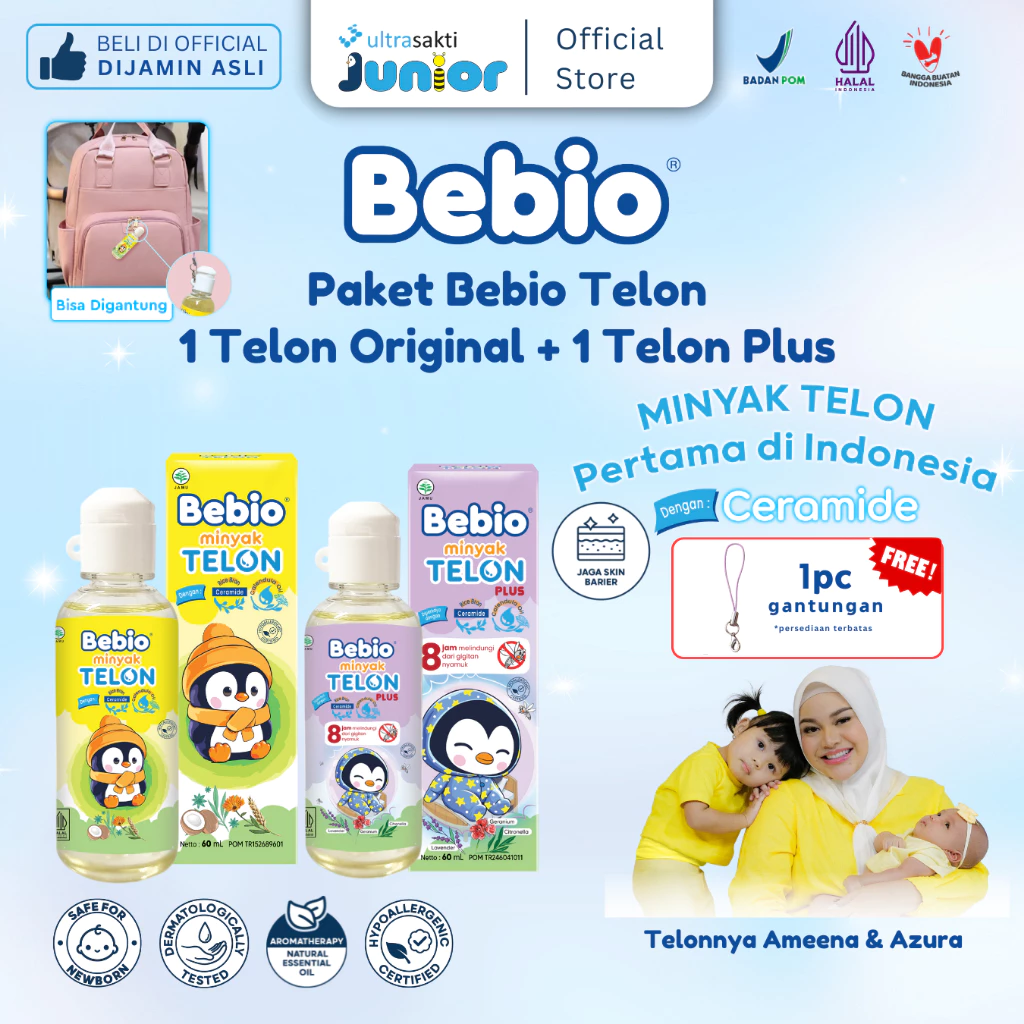 Minyak Telon Ceramide Mix (1 Bebio Telon Ceramide Original 60ml + 1 BebioTelon Ceramide Plus 60ml FREE GANTUNGAN Minyak Telon Ceramide Mix (1 Bebio Telon Ceramide Original 60ml + 1 BebioTelon Ceramide Plus 60ml FREE GANTUNGAN