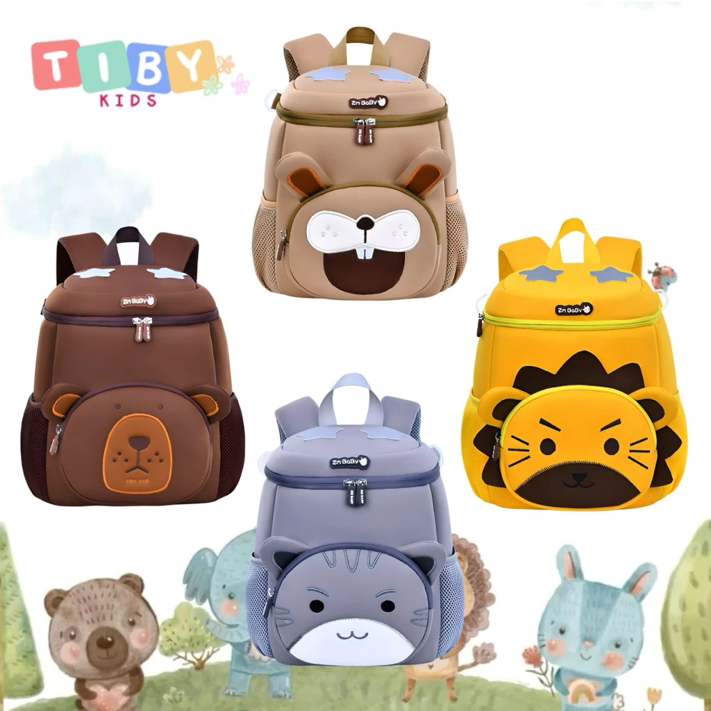 Tiby Kids - TS06 // Tas Ransel Sekolah Anak Laki laki Anak Perempuan Korean Style Tas Ransel Anak TK / Tas Anak PUAD / Tas Sekolah Anak SD Karakter Binatang ZM BABY
