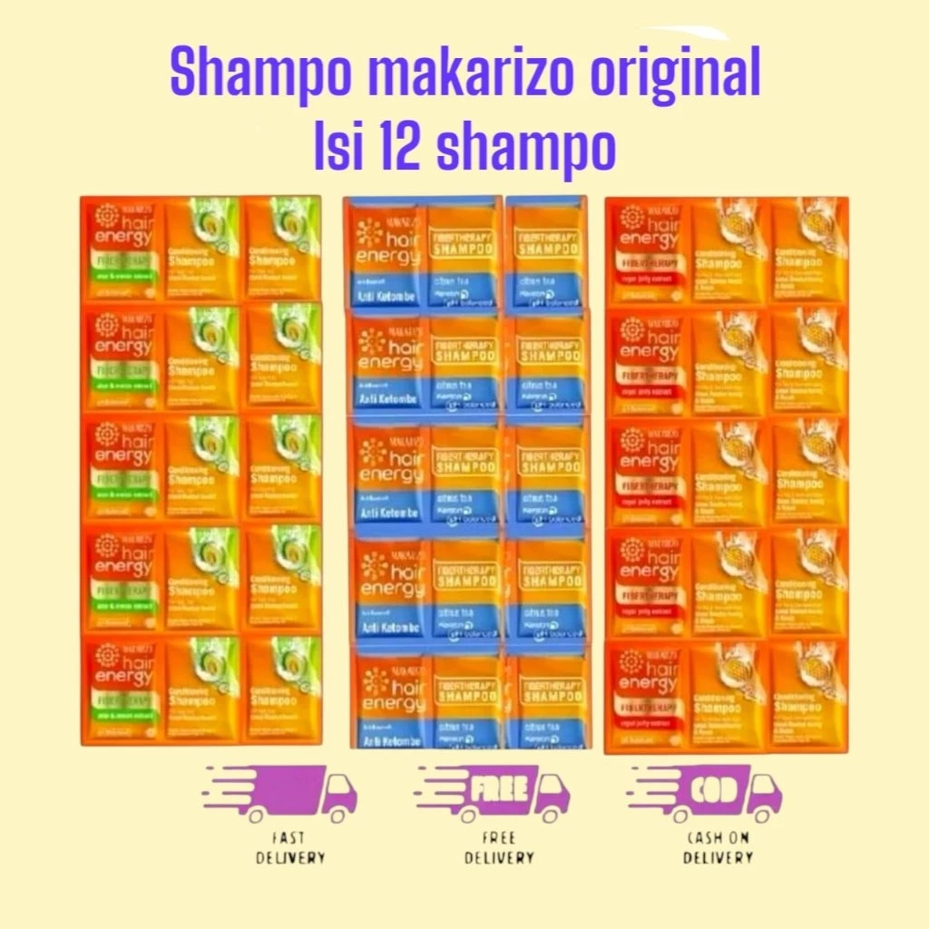 SHAMPO MAKARIZO SACHET 12 SHAMPO ORIGINAL BISA COD GRATIS ONGKIR(6 baris 12 shampo)
