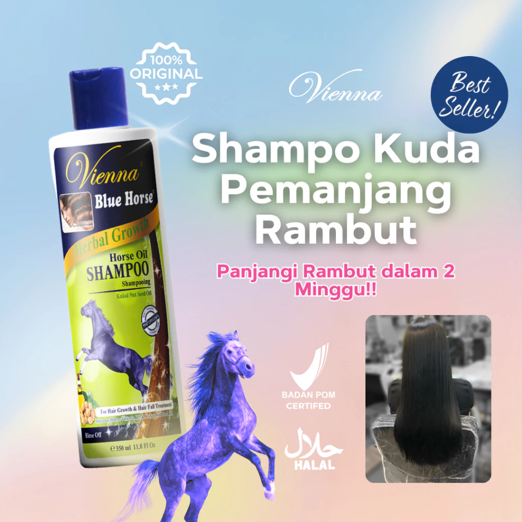 Vienna Blue Horse Shampoo - Sampo Kuda Andalan Untuk Rambut Rontok, Pertumbuhan Rambut, Hair Growth, Rambut Rusak 350mL Bottle