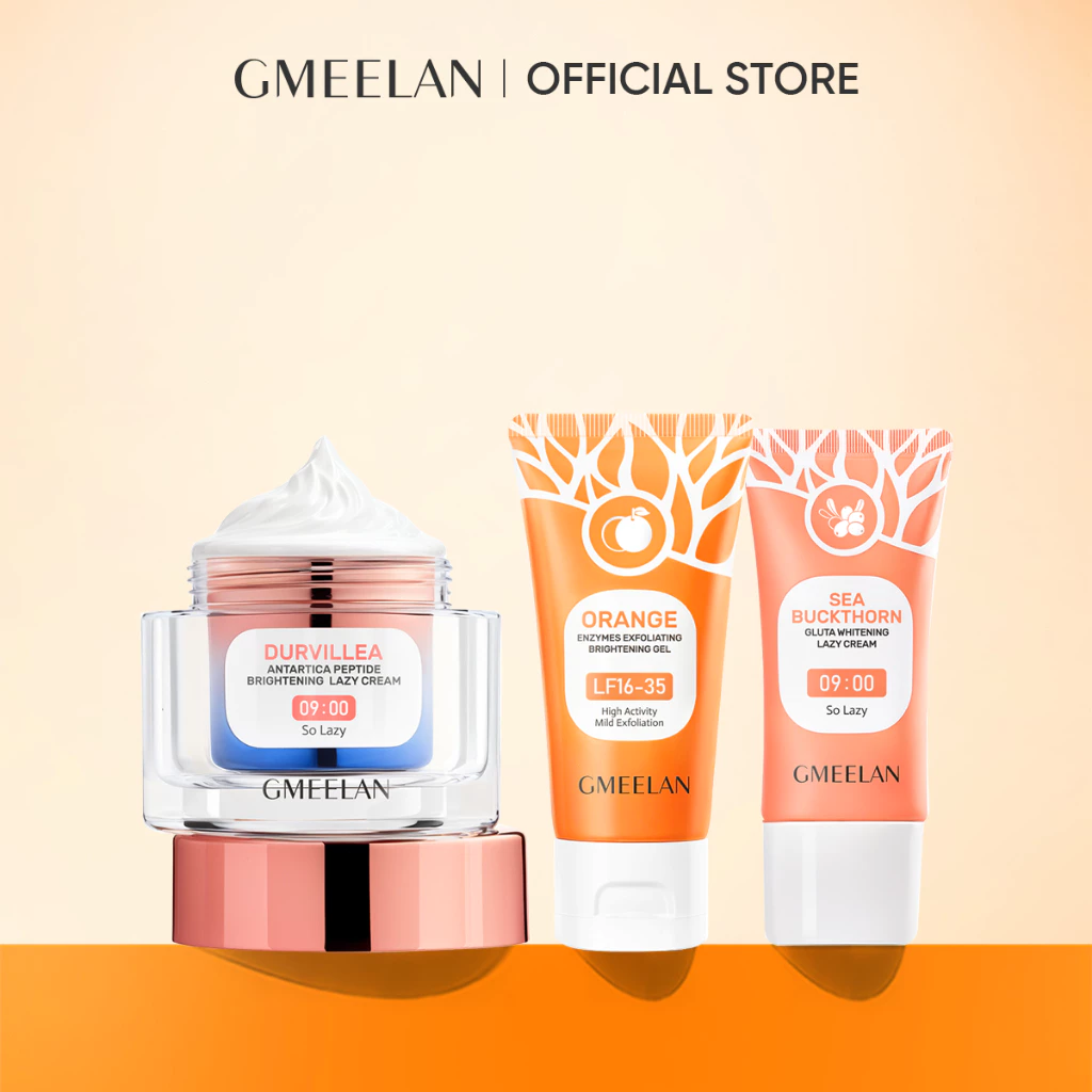 GMEELAN SET Gel Pengelupasan 1 Menit 50g + Krim Siang Pemutih 30g + Mencerahkan Kulit Durvillea Polypeptide Pemulihan Krim Malas 30g