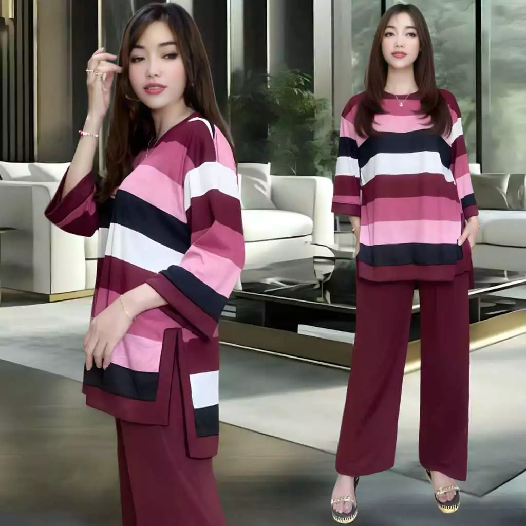EVI LD 120 SETELAN WANITA CELANA DAN ATASAN OVERSIZE WANITA BAJU KANTONG KARET KAOS DEWASA Motif