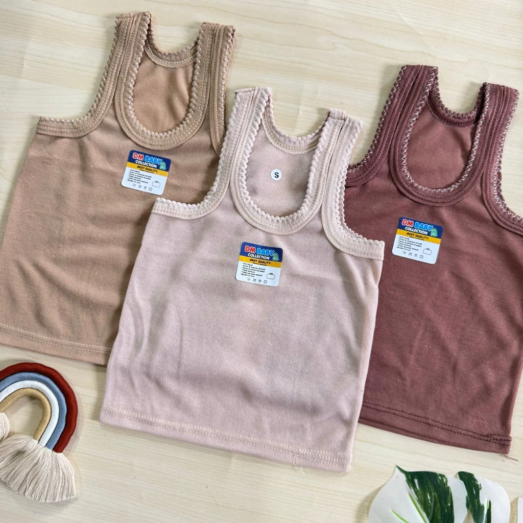 12 PCS Singlet Anak Katun Coklat