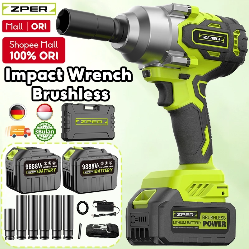ZPER Cordless Impact Wrench Brushless Impact Baterai Wrench Mobil Mesin Bor Untuk Baut