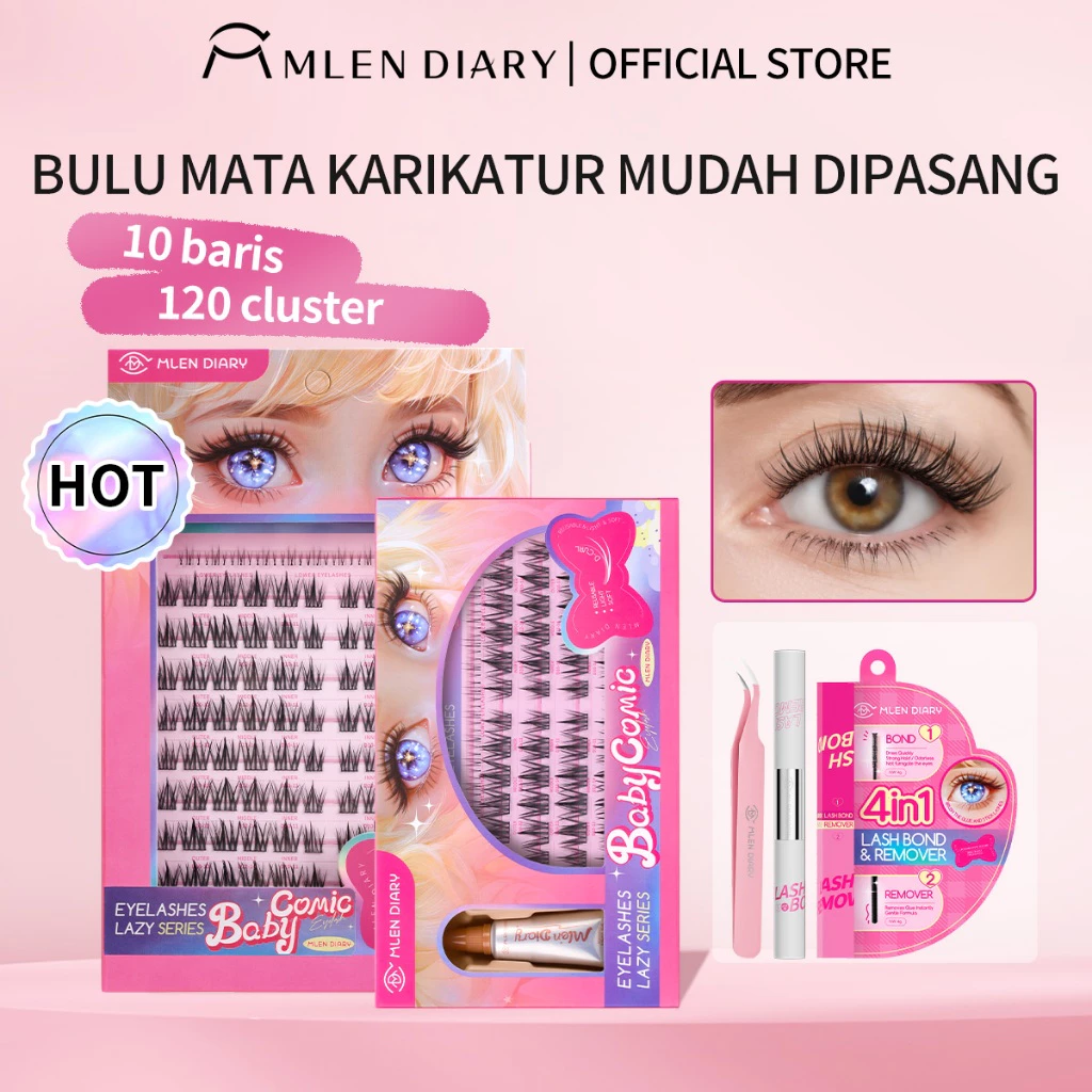 MLEN DIARY Bulu Mata Gaya Manga Bulu Mata Palsu Ikal D Individu Dapat Digunakan Kembali Panjang 10-14mm Eyelash Extension Bulumata