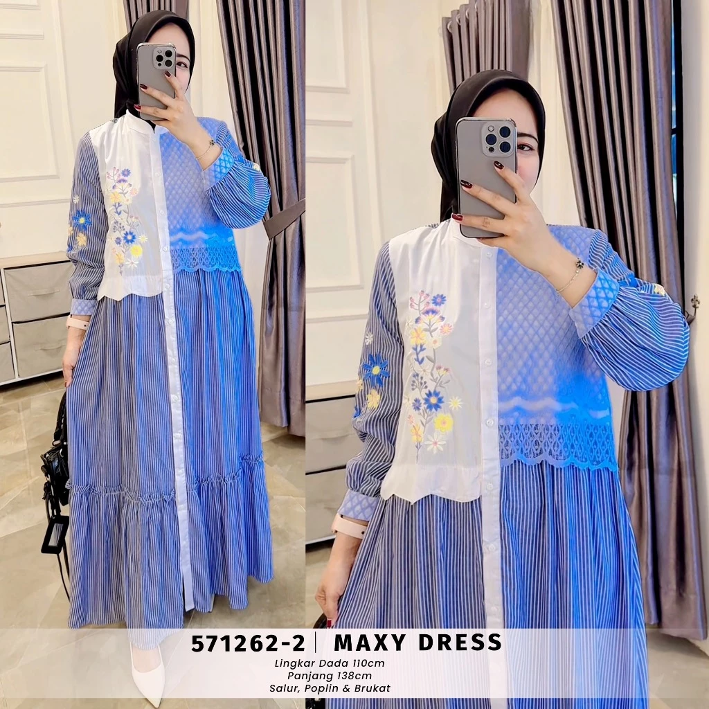 EXTU HERITAGE - Moana Maxy Dress Salur Kombinasi Brukat Elegan & Modis - 571262,671220, 531468,57147