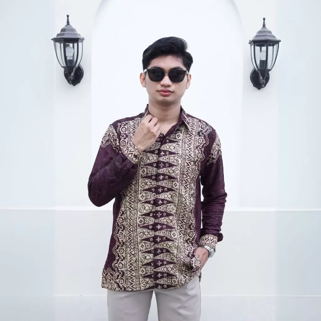 KINNAS BATIK Kemeja Couple Freya Motif Batik Pria Viscose Slimfit Lengan Panjang New Variant (HANYA KEMEJA)
