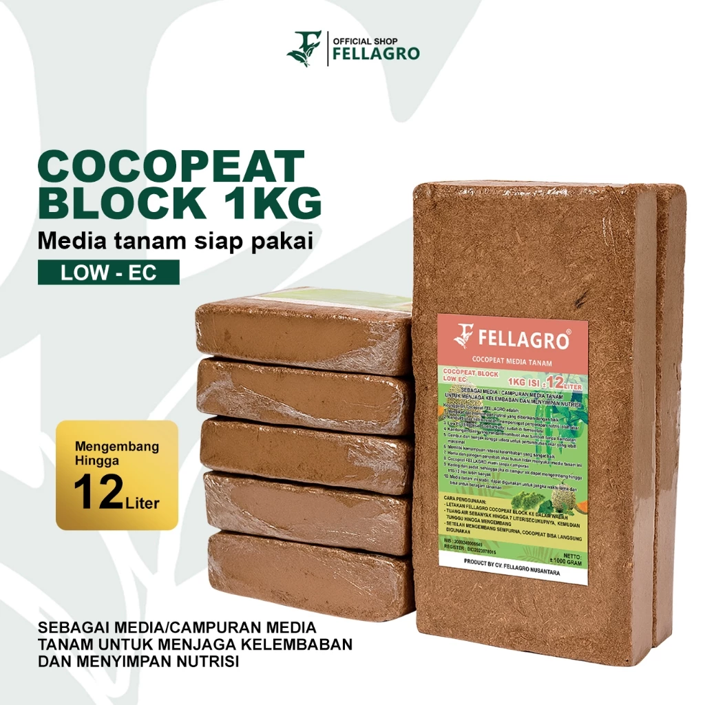 Cocopeat Block Fellagro 1kg Tanpa Campuran