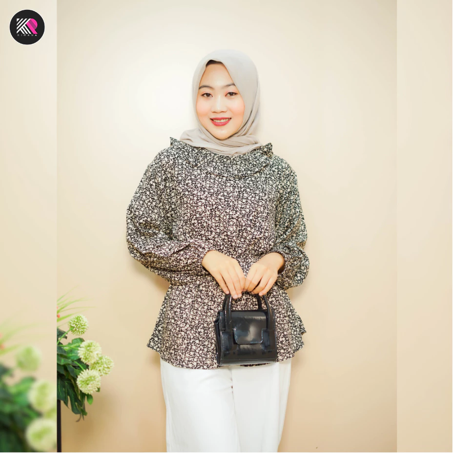 KIRANAOFFICIAL Blouse Florin Korean Style Lengan Panjang Rayon Motif