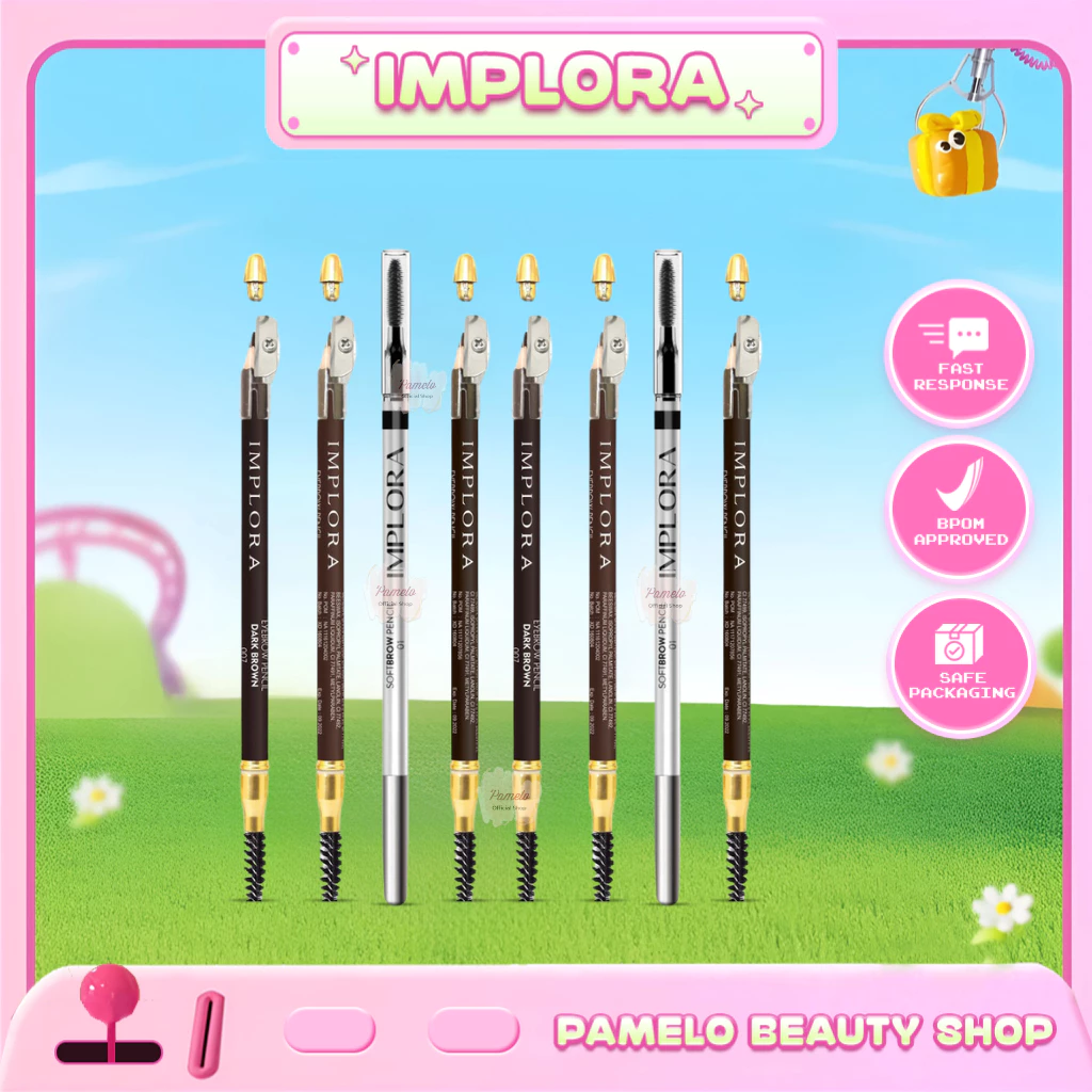 ❤️ Pamelo ❤️ IMPLORA Eye Brow Pencil Long Lasting 2 IN 1 ( PENSIL + SERUTAN + SIKAT ) / 2IN1 PENSIL