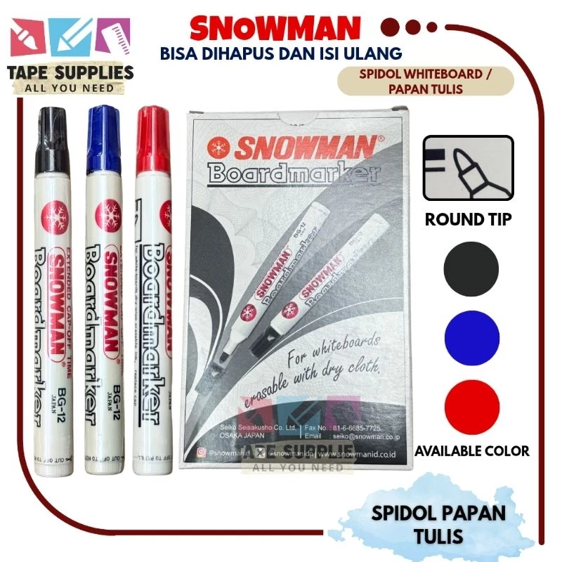 (12 Pcs) Spidol Snowman WHITE BOARD (BG-12) / spidol papan tulis