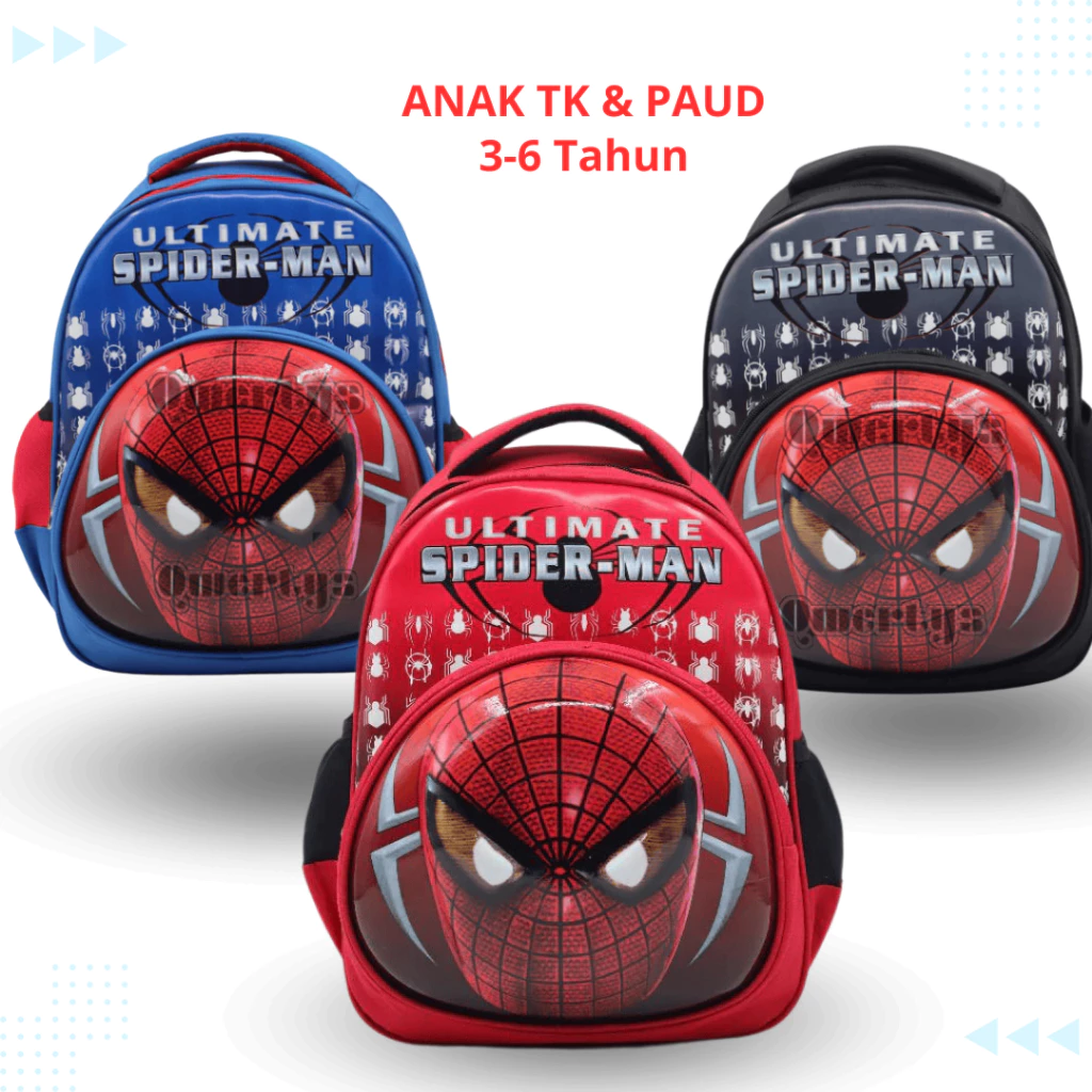 Tas Anak Sekolah SpiderMan Anak TK & PAUD 3-6 Tahun Ransel 3D Timbul Full Embos