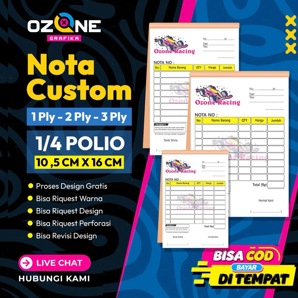 Nota Custom Olshop 1/4 Free Desain Bebas Pakai Nama Sendiri Ozone Grafika