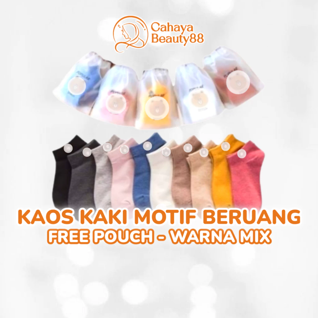 Kaos Kaki Pendek Motif Bear - Free Pouch (Warna Mix)
