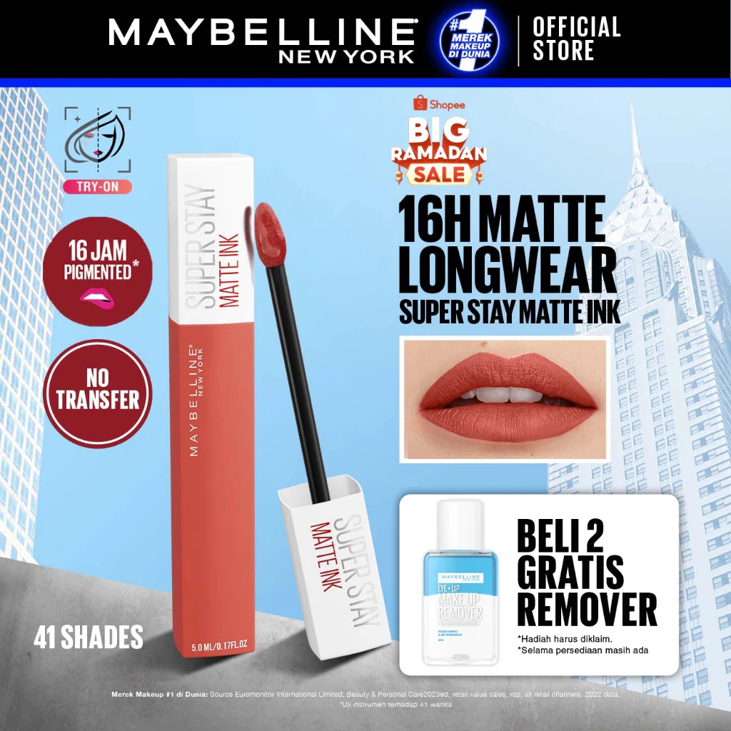 MAYBELLINE OFFICIAL Superstay Matte Ink Liquid Long Lasting Waterproof Matte Lipstick Lipcream Make Up Transferproof Tahan 16 Jam Lip Matte Lipstik Matte Lipstik