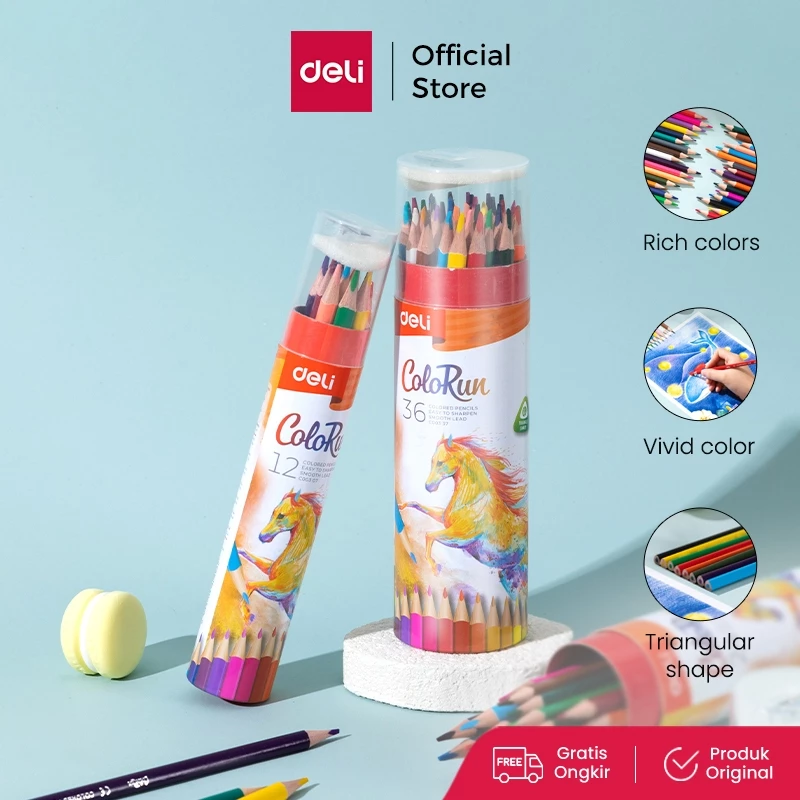 Deli Pensil Warna 12/24/36 Warna dengan Bonus Rautan Pensil pada box  EC00307