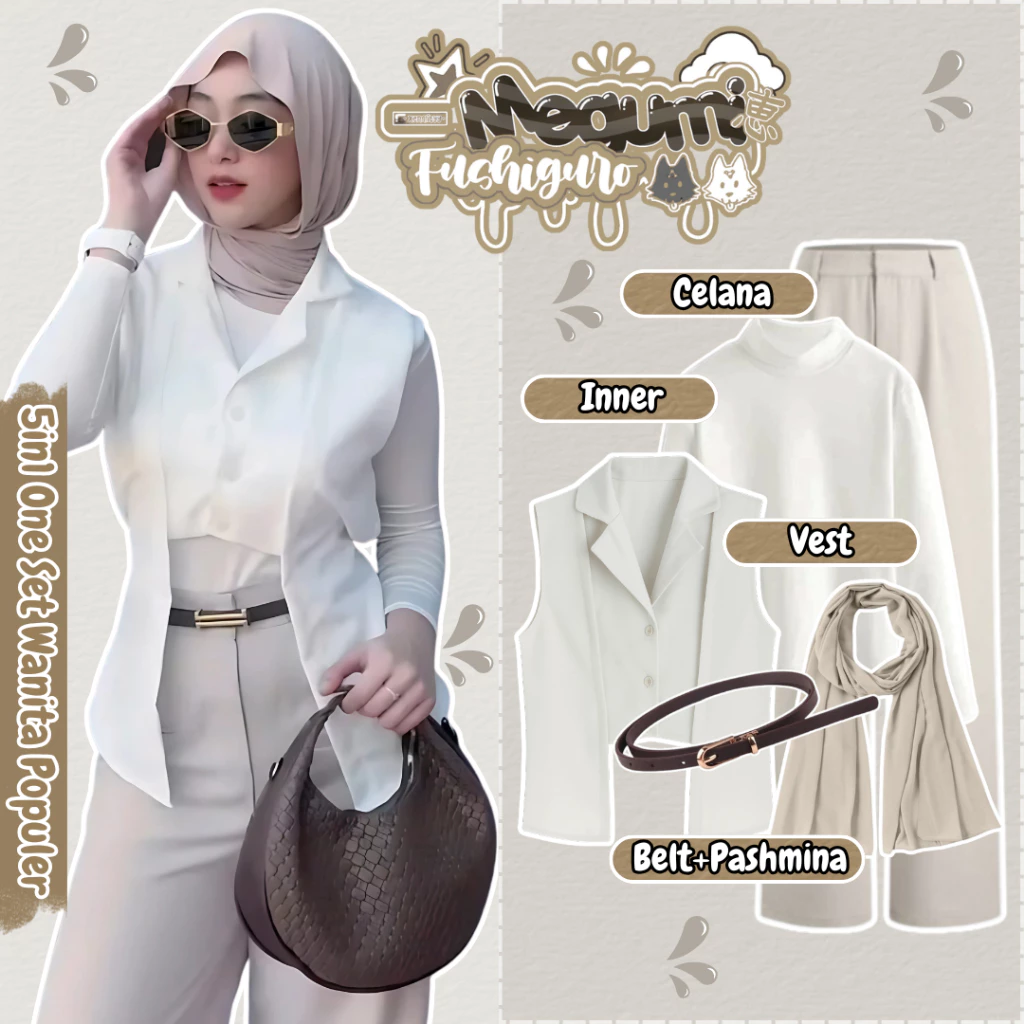One Set Korean Style 5in1 Vest Celana Inner Belt Pashmina AR03