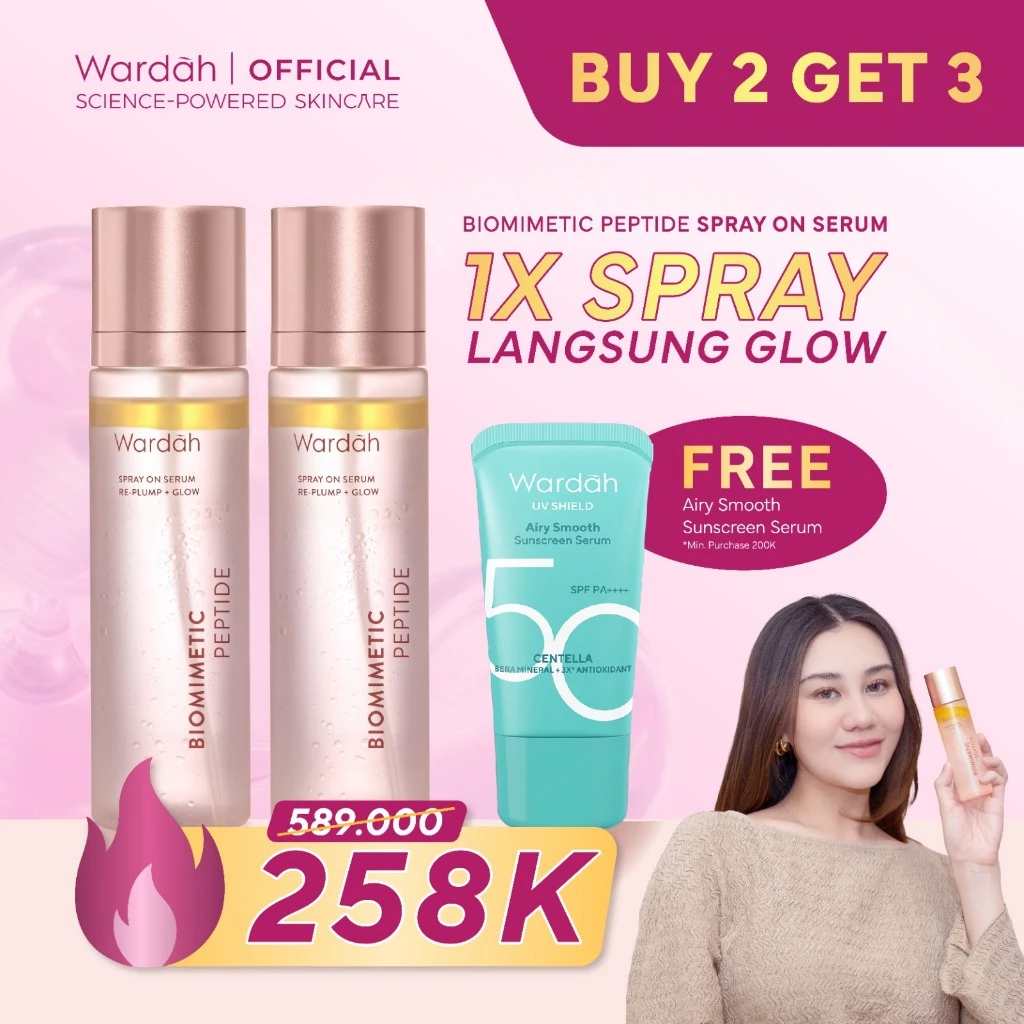 WARDAH Serum Spray - Instant Glowing First Spray Serum - Spray On Serum 105 ml - Kulit lebih glowing dan kenyal, Pendukung Make Up Setting spray serum glow bomb pemutih wajah, Radiance Booster, Multifungsi Skincare Pilihan Aaliyah Massaid