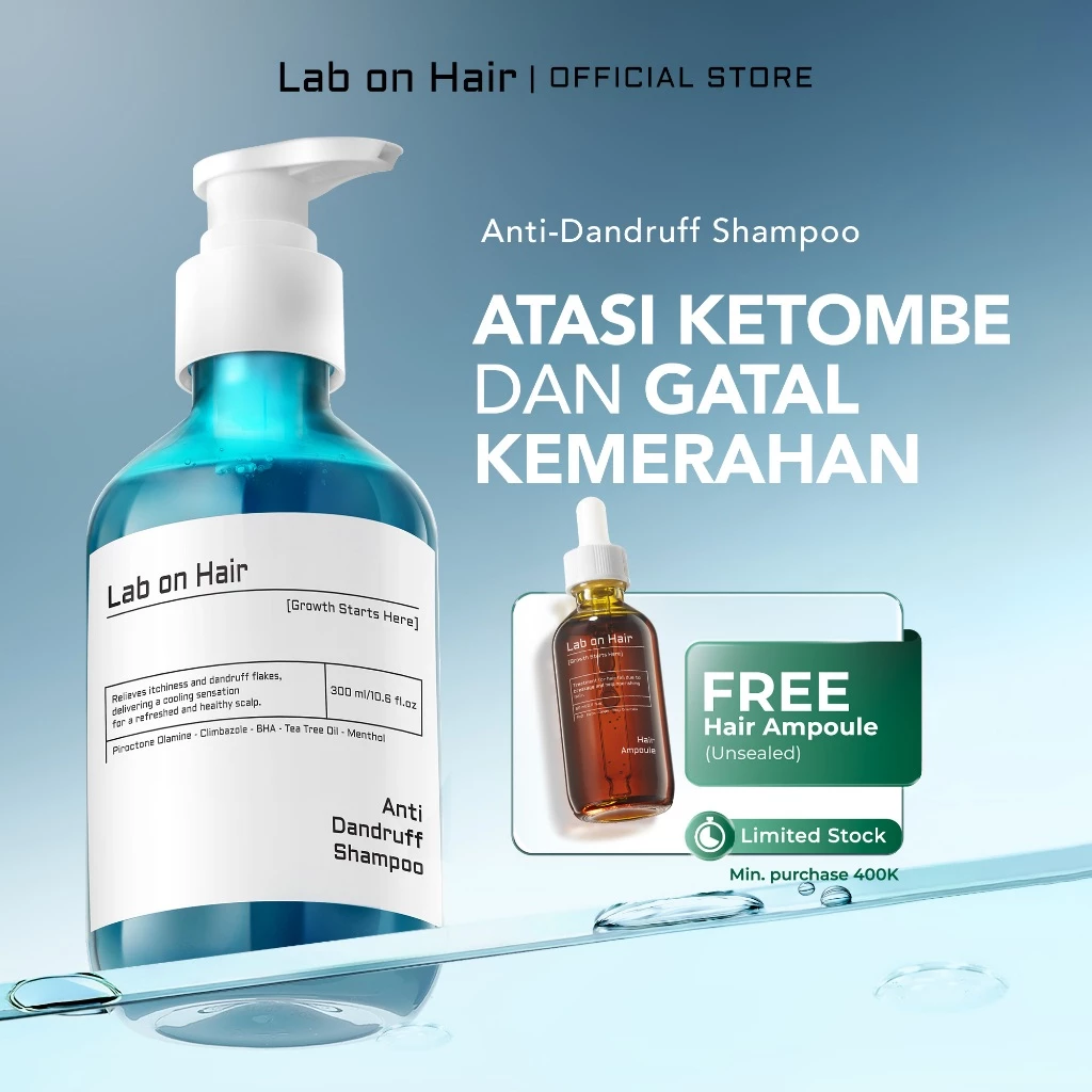 Lab on Hair Anti Dandruff Shampoo - Hair Shampoo Anti Ketombe Rambut Shampo Perawatan Rambut Tanpa Kandungan SLS & SLES Membersihkan Kotoran dan Minyak berlebih dengan Cooling Sensations