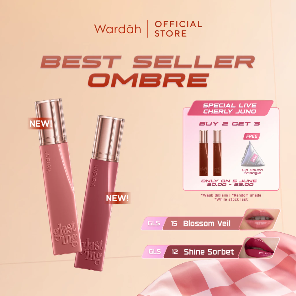 WARDAH Ombre Glasting Liquid Lip + Matte Lip Cream -Lip-Stain-Lipgloss-Lipstik-Lip Matte-Lipcream-Lip Cream- Glossy Longlasting Waterproof Tahan Lama - Glaze Lip - Liptint Anak Sekolah - Makeup