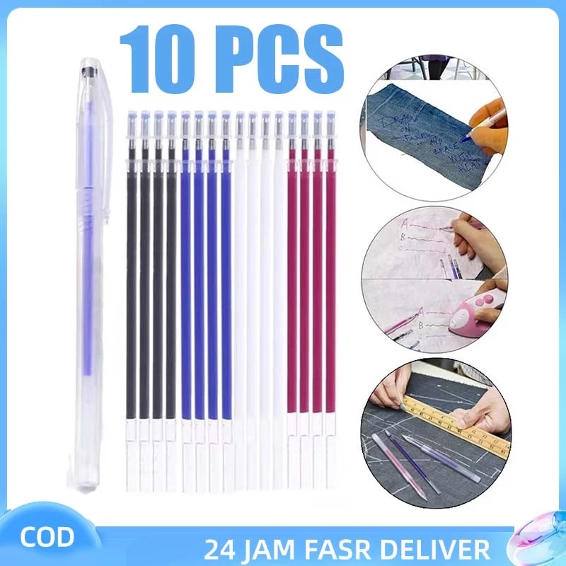 10Pcs Heat Erasable Pen Set Warna Pola Panas Pulpen Spidol Marker Kain Kulit Dengan 1 Case Tinta Penghapus Thermal Untuk Menandai Bahan Tekstil Dan Kerajinan Tulis