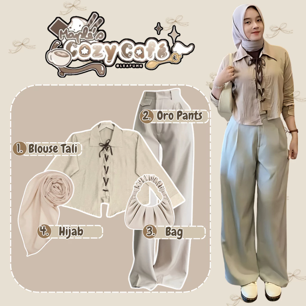 OOTD Hijab Modis Blouse Tali Oro Pants Hijab Bag Cream AR19