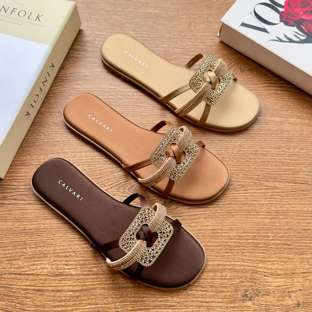 CALVARI - BERLIN Sandal Wanita Flat Minimalis Elegan Nyaman Anti-Slip Harian Size 36–41