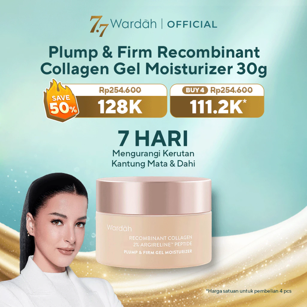 WARDAH Collagen Moisturizer - Plump & Firm Recombinant Collagen + 2% Argireline Peptide Gel Moist - Glow Moisturizer, Pelembab Wajah untuk Kulit Lebih Kencang, Kenyal, dan Bebas Jerawat - Pelembab Wajah Kering, Kusam, dan Sensitif - Skincare