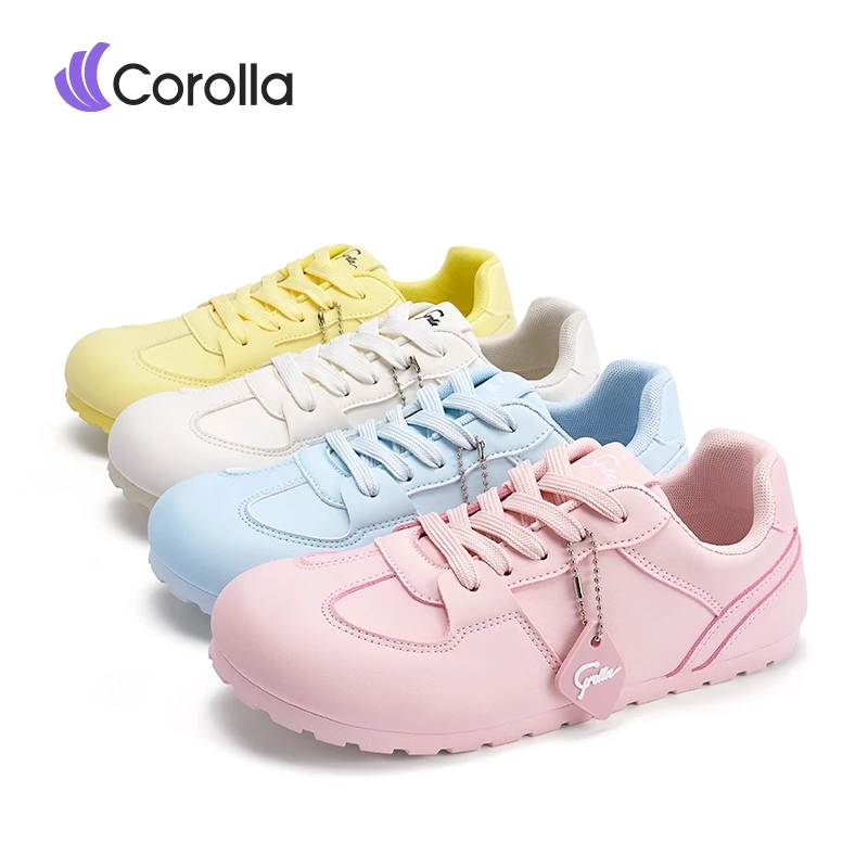 Corolla Macaron Sepatu Olahraga Wanita Sepatu Kampus Sekolah Aktivitas Luar Kerja Outdoor Lucu Warna Pastel Ringan Nyaman Lembut Tanpa Menekan Kaki Putih pink