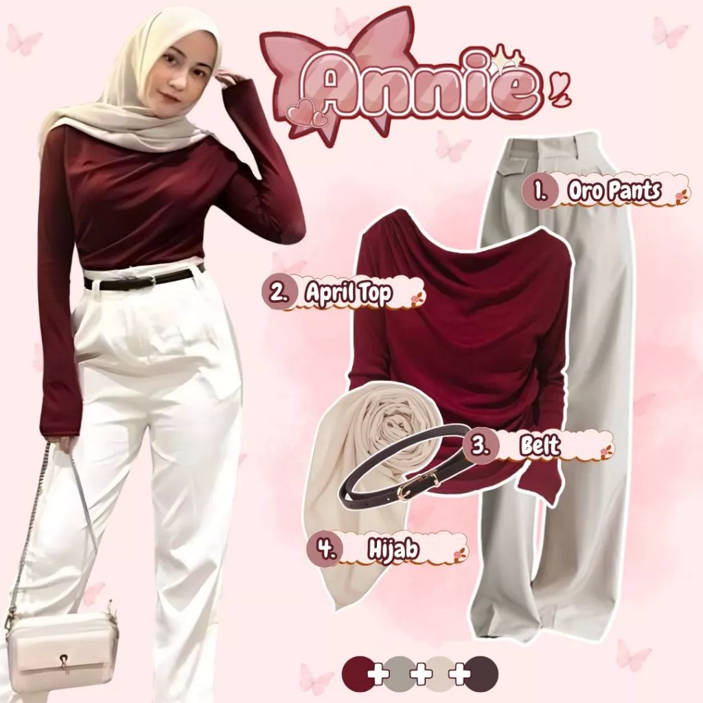 Setelan Hijab Wanita April Top Oro Pants Hijab Belt AR18