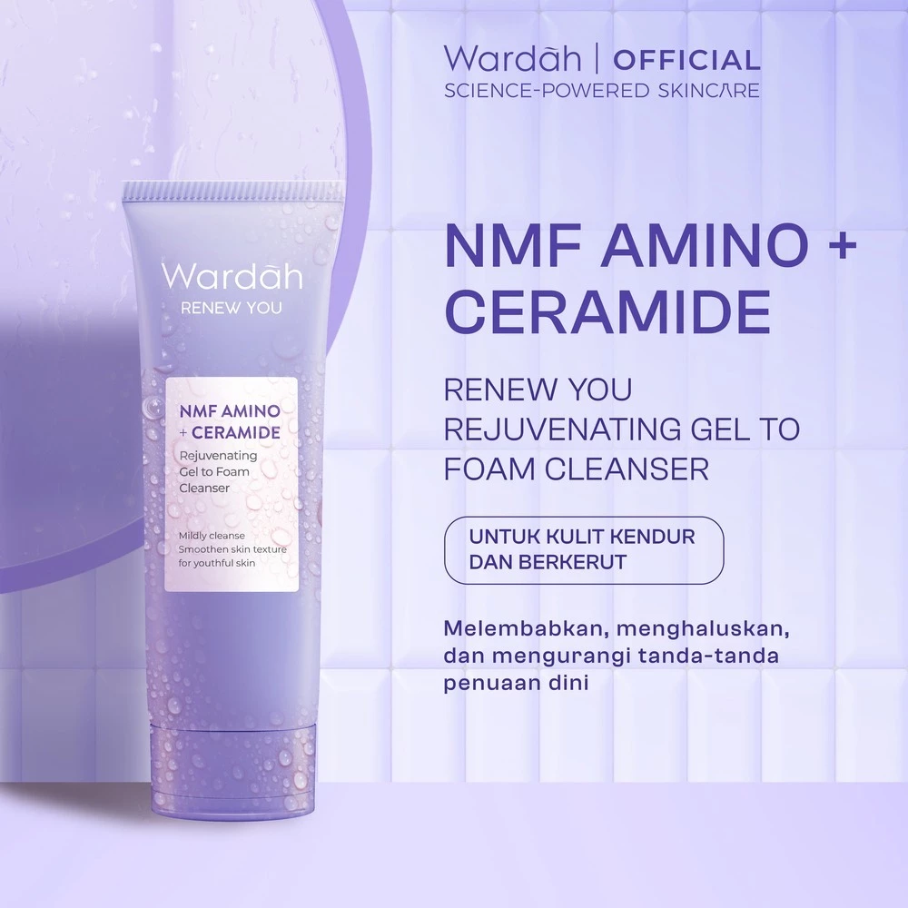 Wardah Face Wash Renew You NMF Amino Ceramide Rejuvenating Gel To Foam Cleanser 100 mL - Sabun Cuci Muka Gentle Acid Mantle Expert Gentle Cleanser yang Membersihkan dengan Gentle Kulit Lebih Halus Kenyal - Skincare