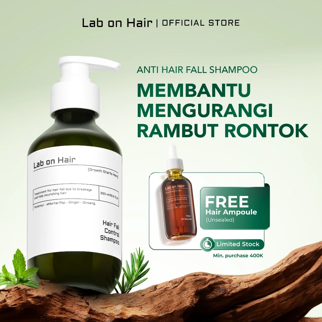Lab On Hair Anti Hair Fall Shampoo - Sampo Perawatan Rambut Anti Rontok Anti Hair Fall Shampoo Membantu Revitalisasi Rambut Menjaga Kesehatan Kulit Kepala Mempercepat Pertumbuhan Rambut dengan Redensyl + eMortal Pep + Ginger + Ginseng