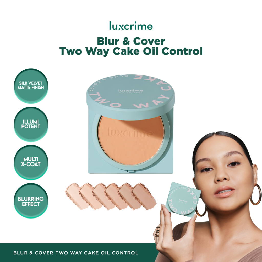 NEW Oil Control Luxcrime Blur & Cover Two Way Cake UV Protection - Bedak Foundation Padat High Coverage Untuk Kulit Halus Tanpa Pori Bebas Minyak Tahan 24 Jam