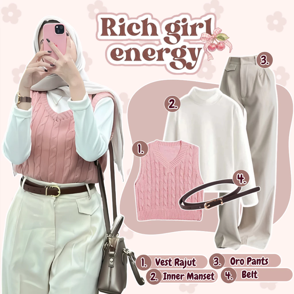 OOTD Hijab Wanita Korean Style Vest Rajut Inner Oro Pants Belt AR26