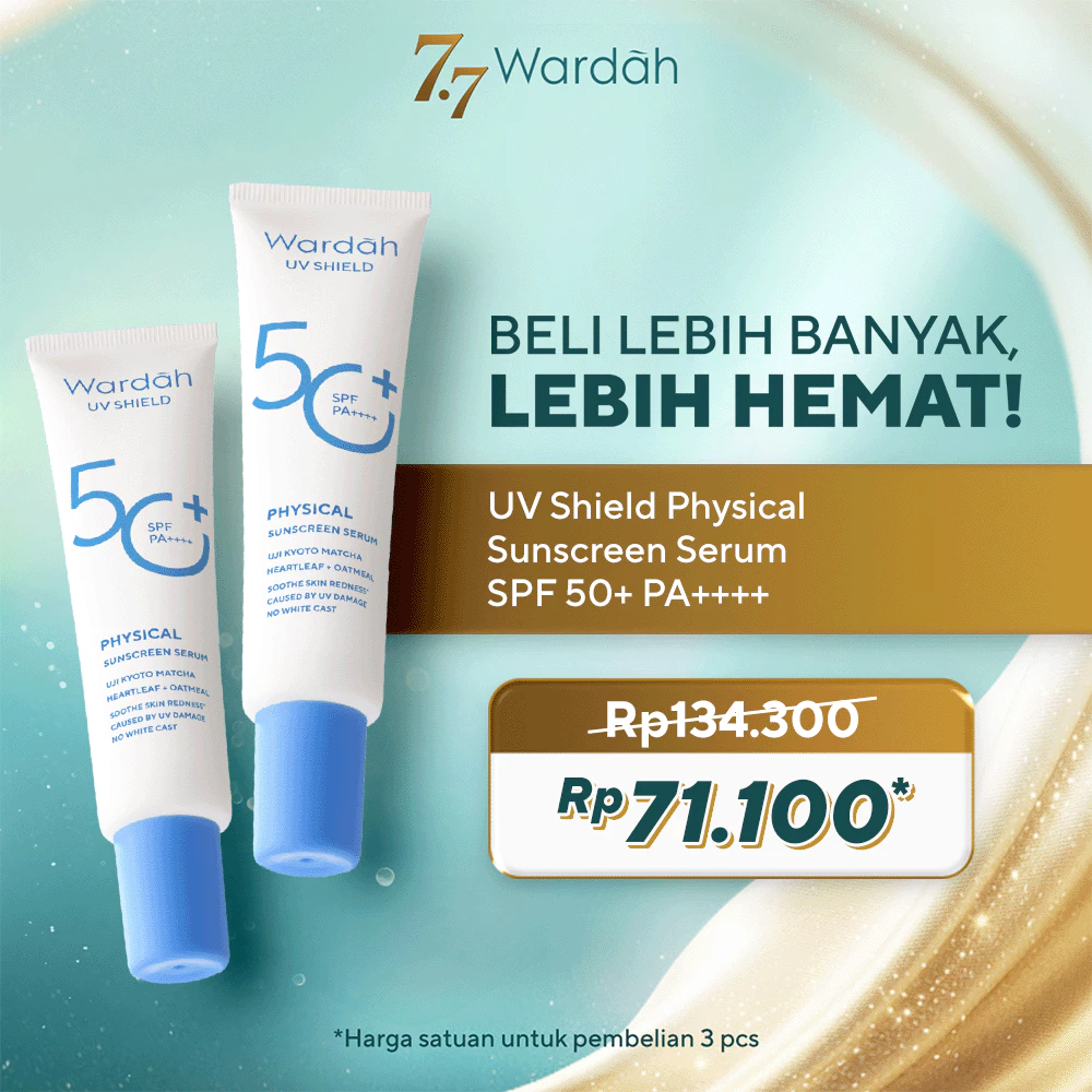 Wardah Sunscreen UV Shield Physical Serum SPF 50 PA 30 ml - Sunscreen Wajah Ringan, Tidak Whitecast, Cepat Meresap, Melembutkan Kulit - Sunscreen No. 1 Sunscreen of the Year - Skincare