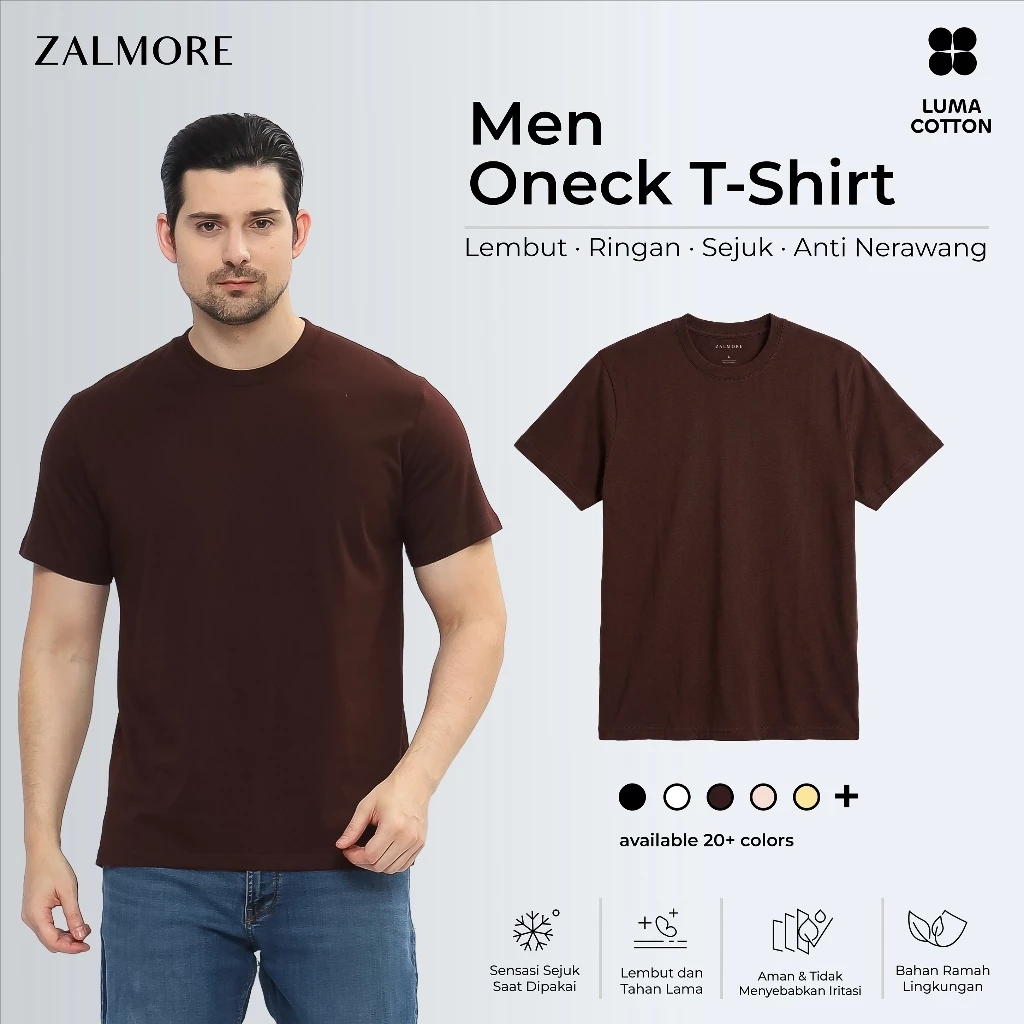 Zalmore Men Oneck T-Shirt | LUMA Cotton™ Premium - Kaos Polos Pria Lembut Ringan Sejuk