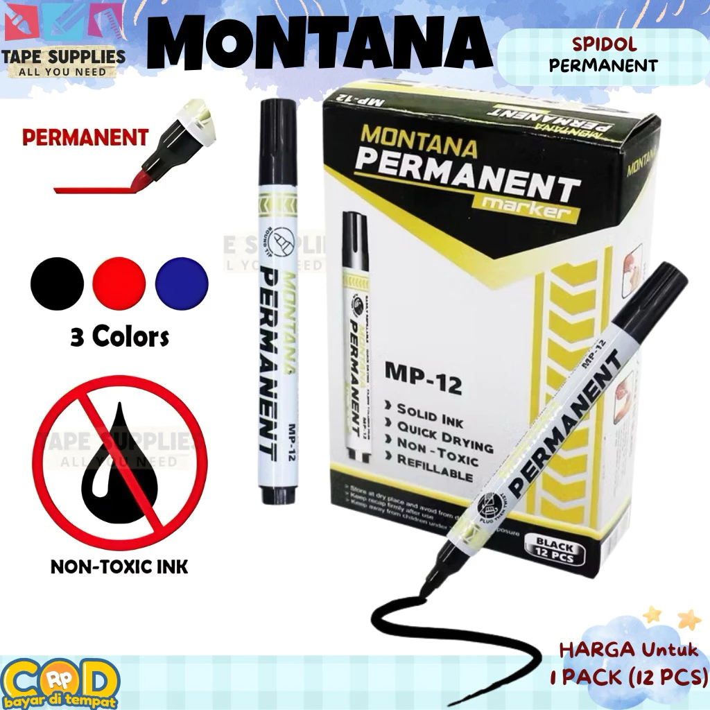 (12 PCS) SUPER PROMO Spidol Montana Permanent Marker MP-12 – 1 Pack / Spidol Permanen