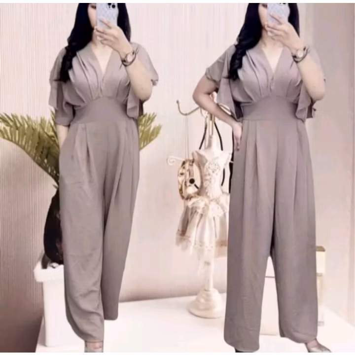 Premium Crinkle Airflow Jumpsuit Wanita Korean Style free Bandana