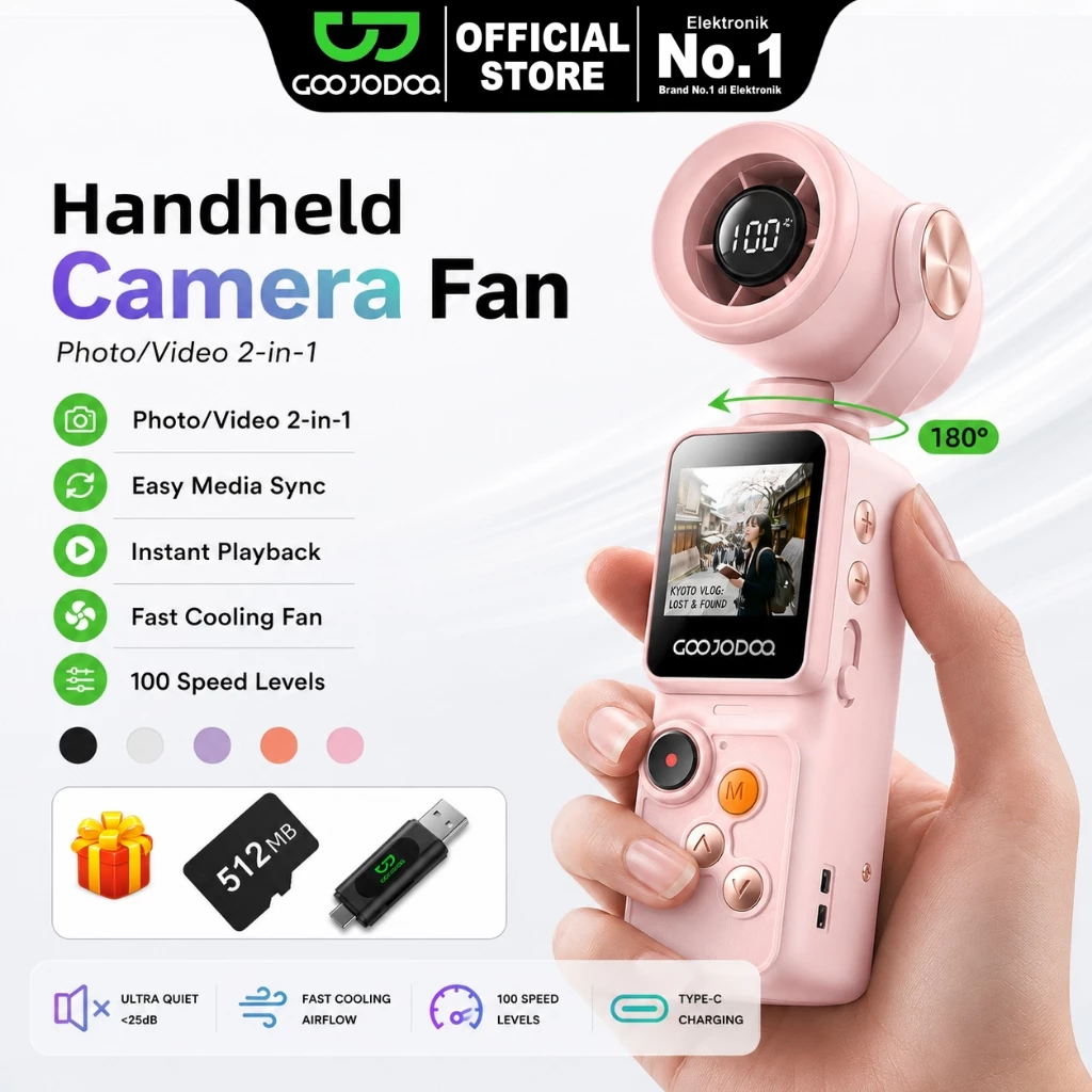 Goojodoq GFS025 Kipas Camera 180° Adjustable 1.3-inch screen Mengambil foto dan video Turbo kipas angin