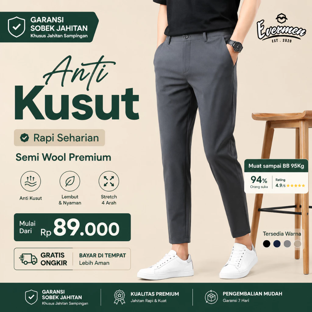 Evermen Ankle Pants Pria Slimfit Premium Bahan