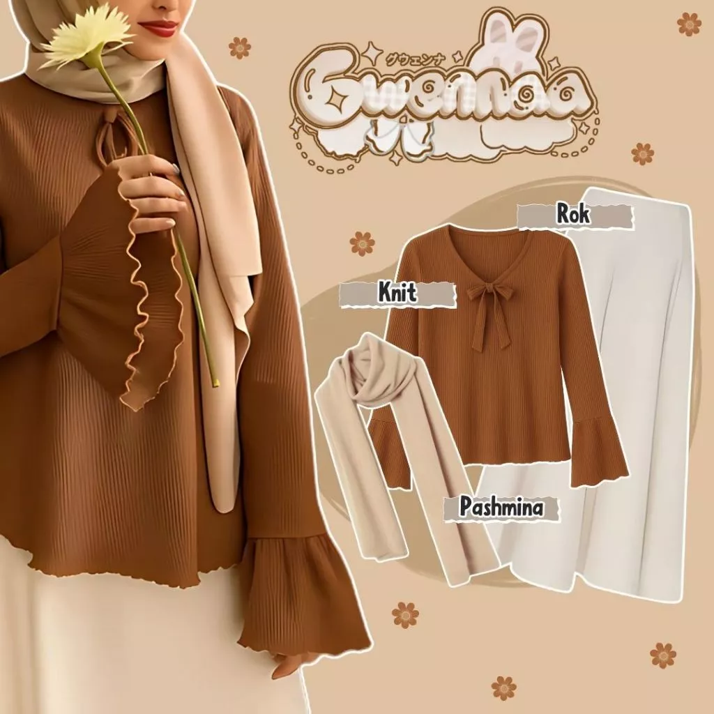 Setelan Remaja Kekinian Knit April Rok Polos Pashmina Cream AR02