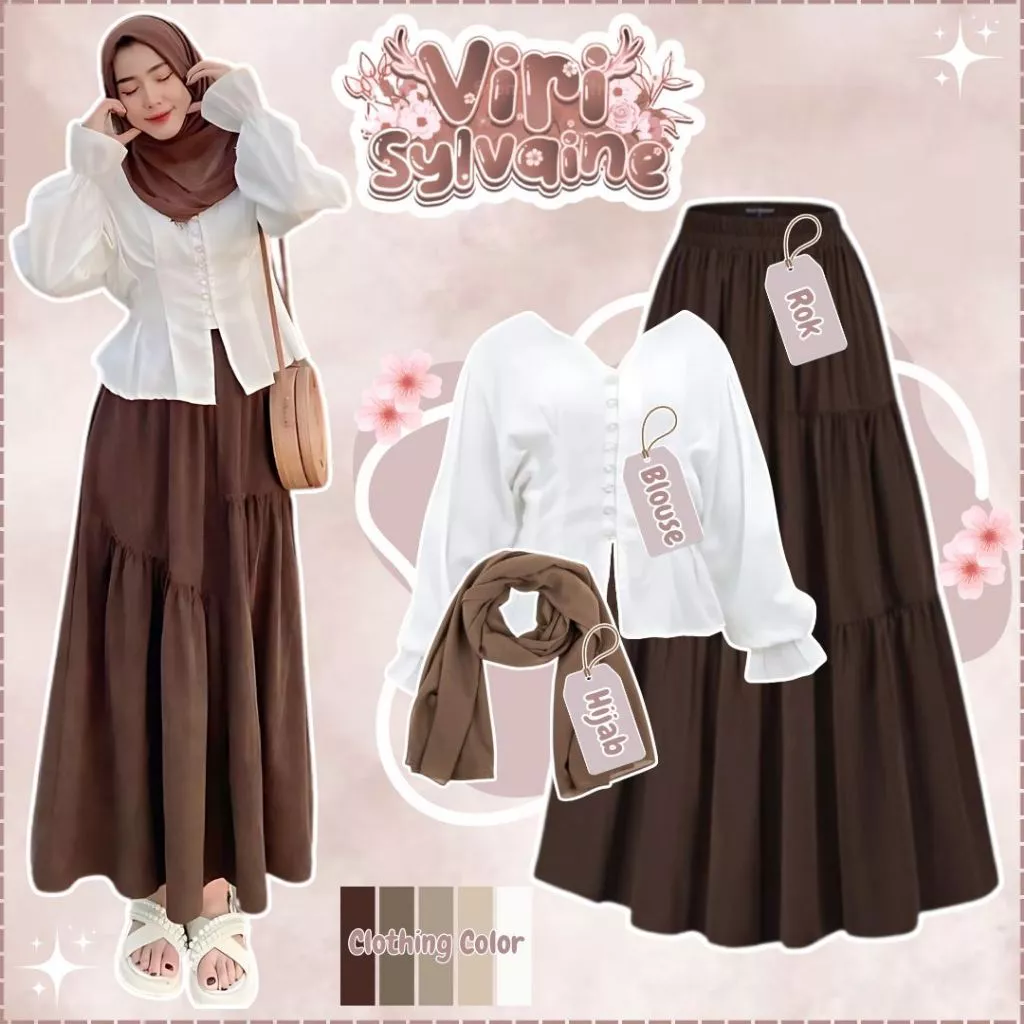 Set Daily Outfit Blouse Rok Pashmina AR11