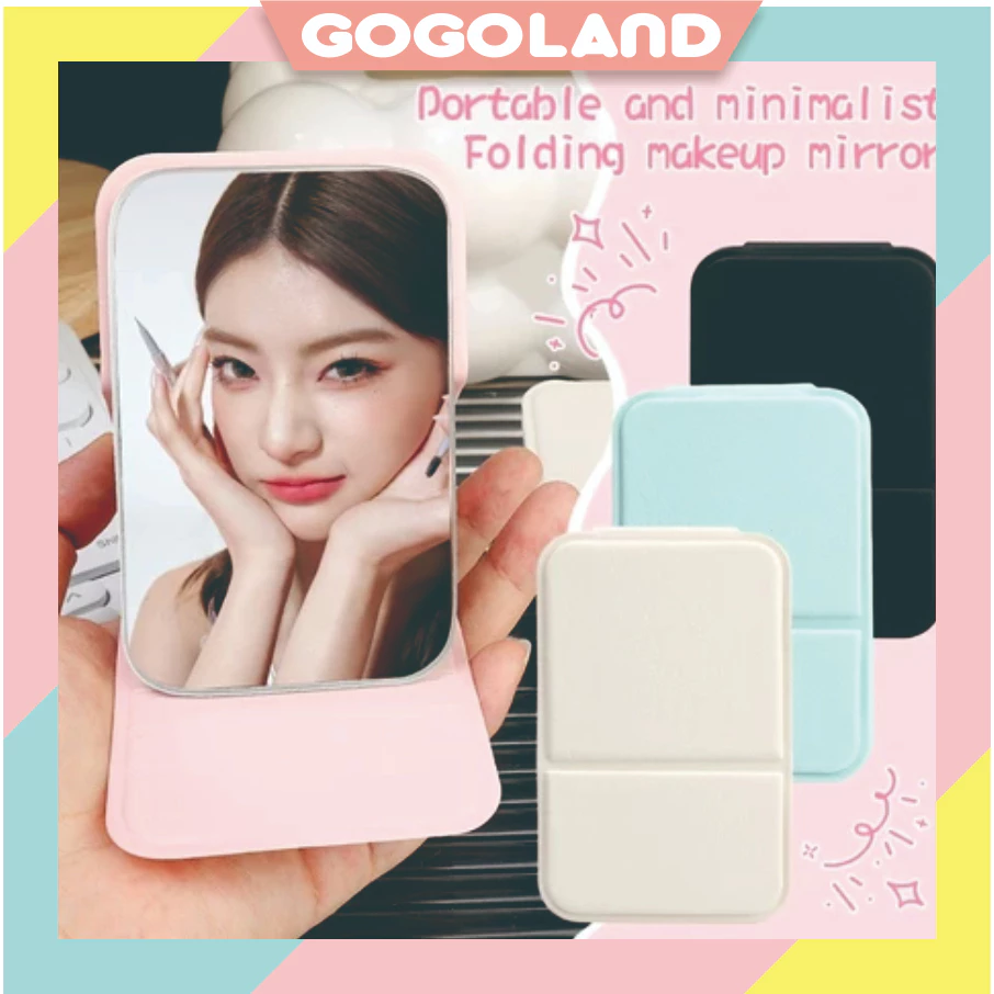 GOGOLAND Leather Cermin Rias MakeUp Mirror Lipat Persegi Panjang Kaca Saku Portable Travel R1402