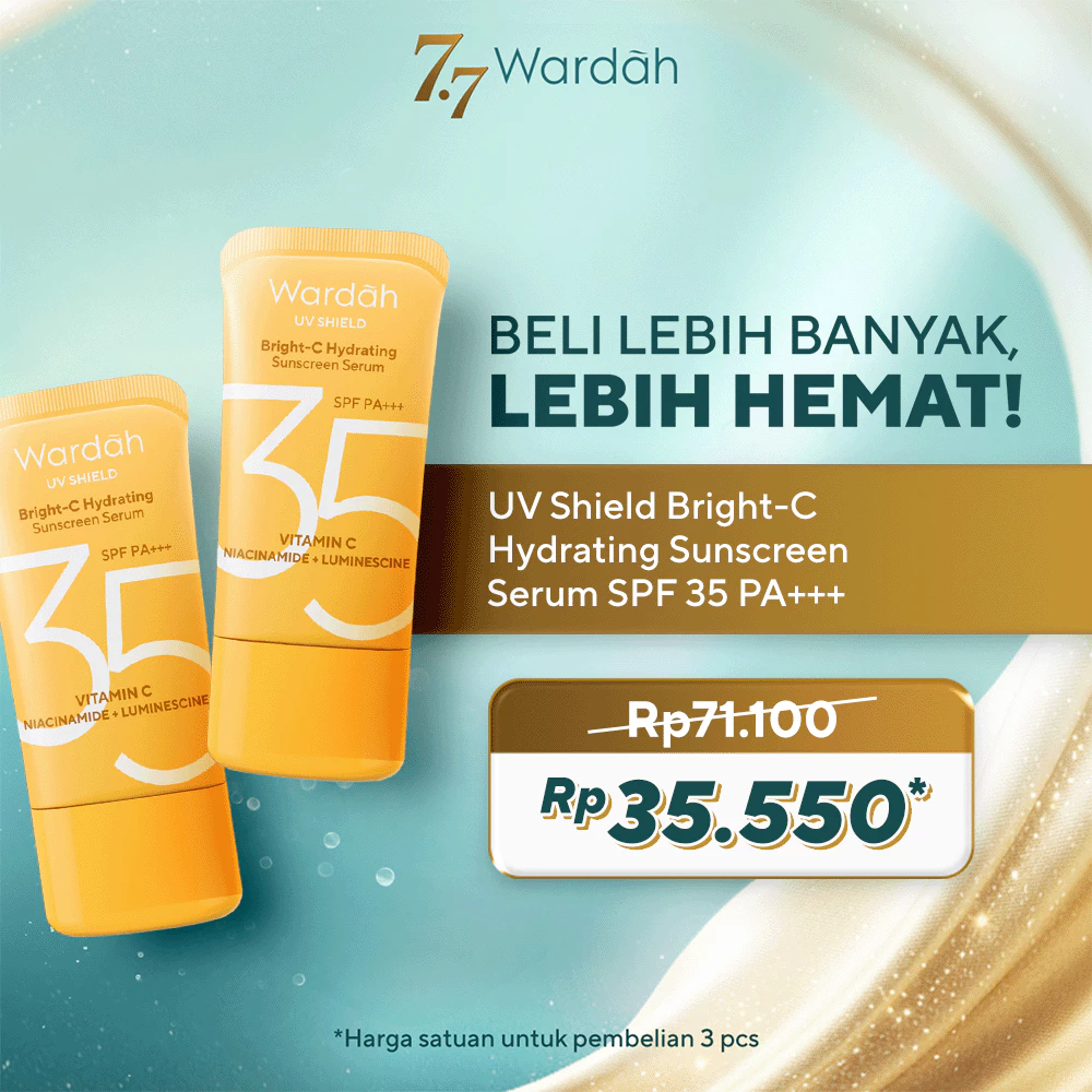 Wardah Sunscreen UV Shield Bright C-Hydrating Serum SPF 35 PA++++ Luminescence + Vitamin C + Niacinamide - Melembabkan dan Mencerahkan Kulit  Untuk Kulit Kusam, Bintik Hitam, Kemerahan, Kulit Kering - Sunscreen No. 1 Sunscreen of the Year - Skincare