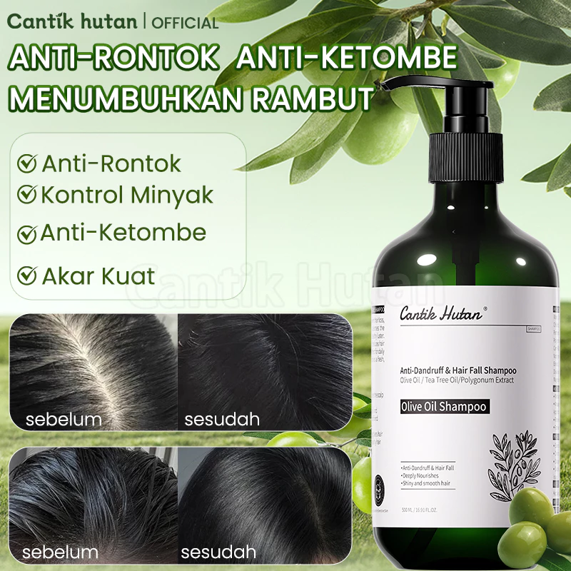 Cantik Hutan Shampoo Anti Rontok  Anti Ketombe 500ml  Minyak Zaitun Herbal Alami Melembapkan Menguatkan Akar Kontrol Minyak Lembut Tidak Iritasi Rambut Lebih Sehat  Berkilau Herbal segar  BPOM