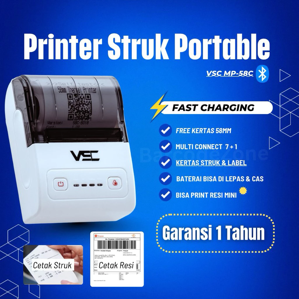 PRINTER THERMAL BLUETOOTH VSC MP-58C RPP02 58MM SUPPORT MOKA ALAMAT - PRINTER KASIR